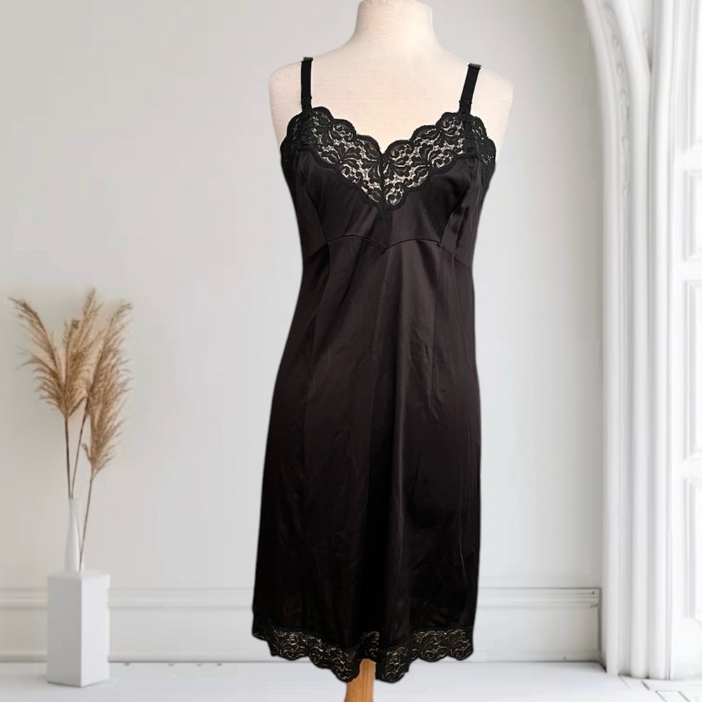 Komar Vintage Slip Dress Black Lace Trim M L Large XL 36